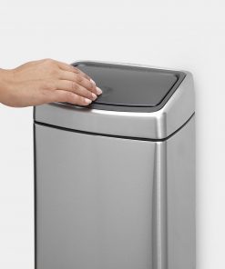 Touch Bin, 10 litre, Rectangular, Plastic Inner Bucket - Matt Steel Fingerprint Proof-2061