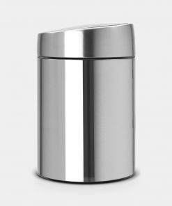 Slide Bin with Metal Lid, 5 litre, Plastic Inner Bucket - Matt Steel Fingerprint Proof-2086