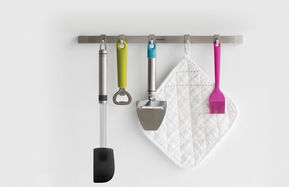 Wall Rail, 40 centimetre /15.5 inch, 5 Hooks - Matt Steel-4812