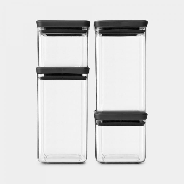 Square Canister, Set of 4, 2x 0,7 litre and 2 x 1,6 litre, TASTY+ - Dark Grey-0