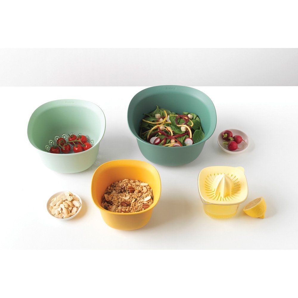 Mixing Bowl Set, Mixing Bowl 3.2 litre, Mixing Bowl 1.5 litre, Colander 2.4 litre and Measuring Jug/Juicer 0.5 litre, TASTY+ - Mixed-2634