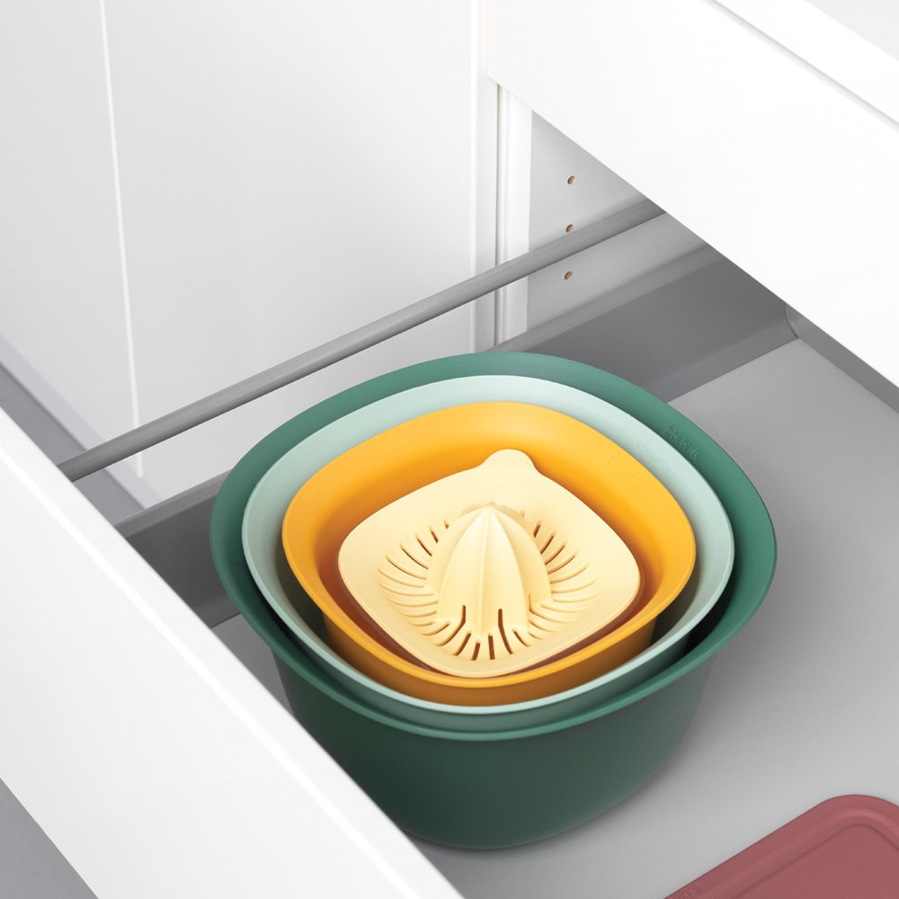 Mixing Bowl Set, Mixing Bowl 3.2 litre, Mixing Bowl 1.5 litre, Colander 2.4 litre and Measuring Jug/Juicer 0.5 litre, TASTY+ - Mixed-2633