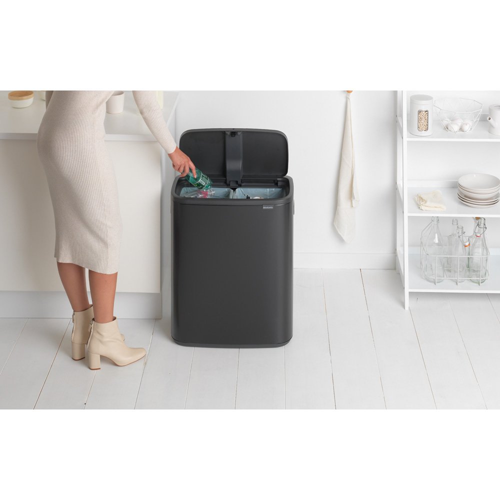 Bo Touch Bin, with 2 Inner Buckets, 2 x 30 litres - Matt Black-1202