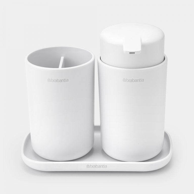 ReNew Bathroom Accessory Set - soap dispenser, toothbrush holder and tray - White-7296