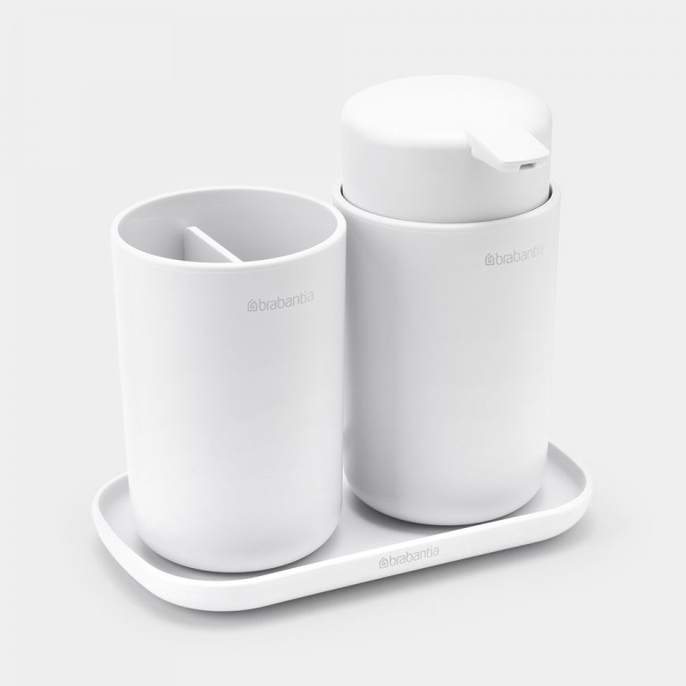 ReNew Bathroom Accessory Set - soap dispenser, toothbrush holder and tray - White-7297